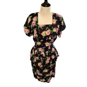 Nouveau Faces Vintage Medium Peplum Midi Floral Dress